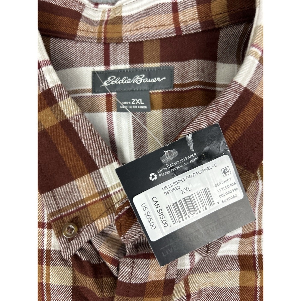 Eddie Bauer Flannel Shirt Mens 2XL Plaid Checkered Long Sleeve Red White - Picture 2 of 7